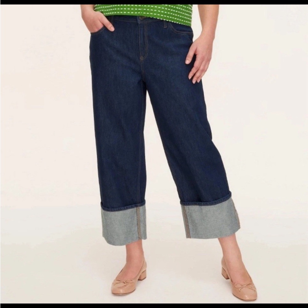 Kate Spade Blue Flare Wide Leg Jeans with Folded Cuff size 8 NWT